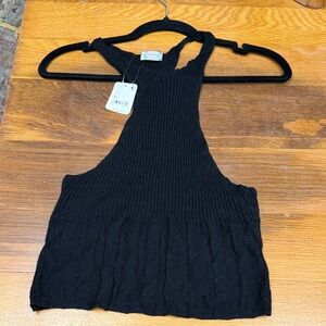 Free People intimately Black Ribbed Halter Tank Top